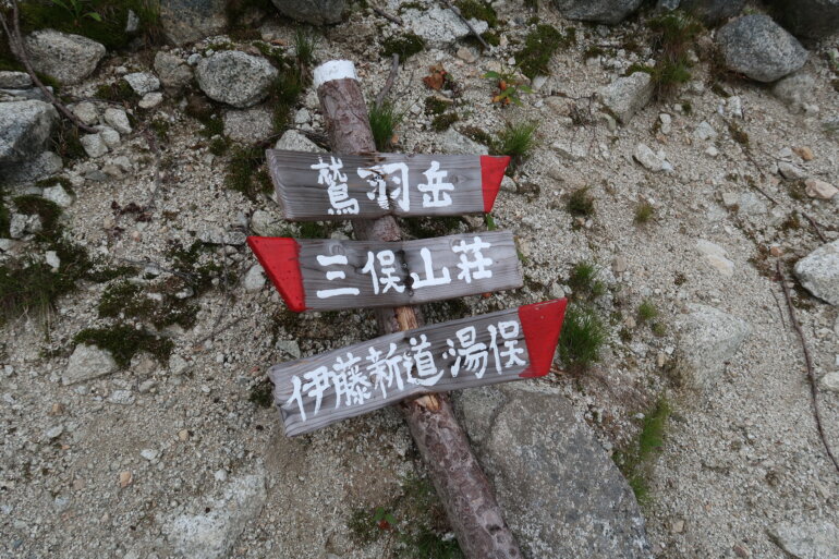 三俣山荘分岐 道標